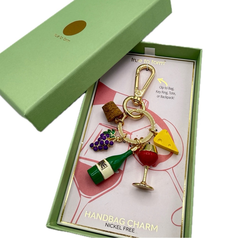 True To Form Wine Lovers Gold Handbag Charm Keyholder (NIB) New in Box